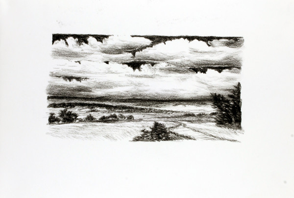 Landscape, charcoal on paper, 27 x 36 cm